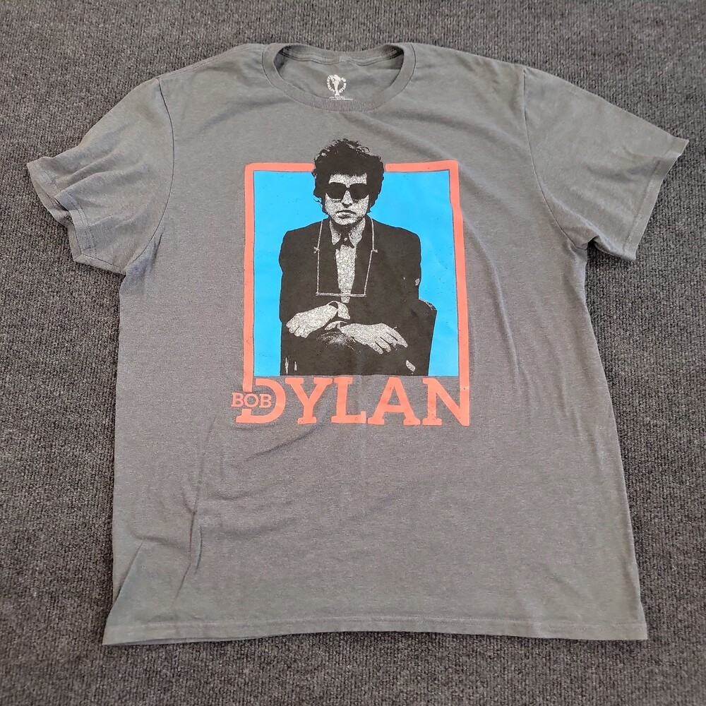 Bob Dylan Retro Graphic Band Tee Gray Music Shirt Size Large